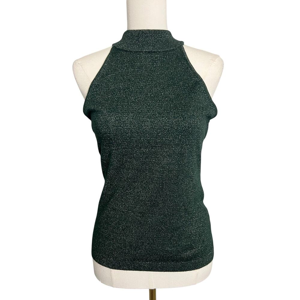 Banana Republic Tank Top Womens XS Green Metallic Halter Knit Sparkle Party